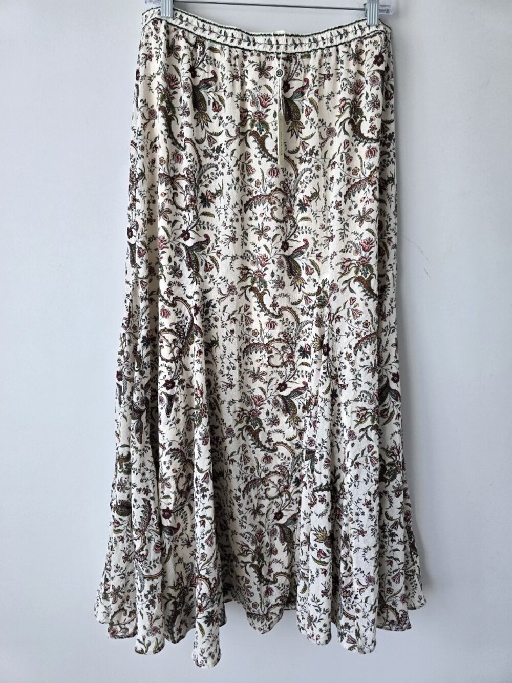 Max Studio Georgette Godet Maxi Skirt Floral Pasley Size L Green Brown NWT